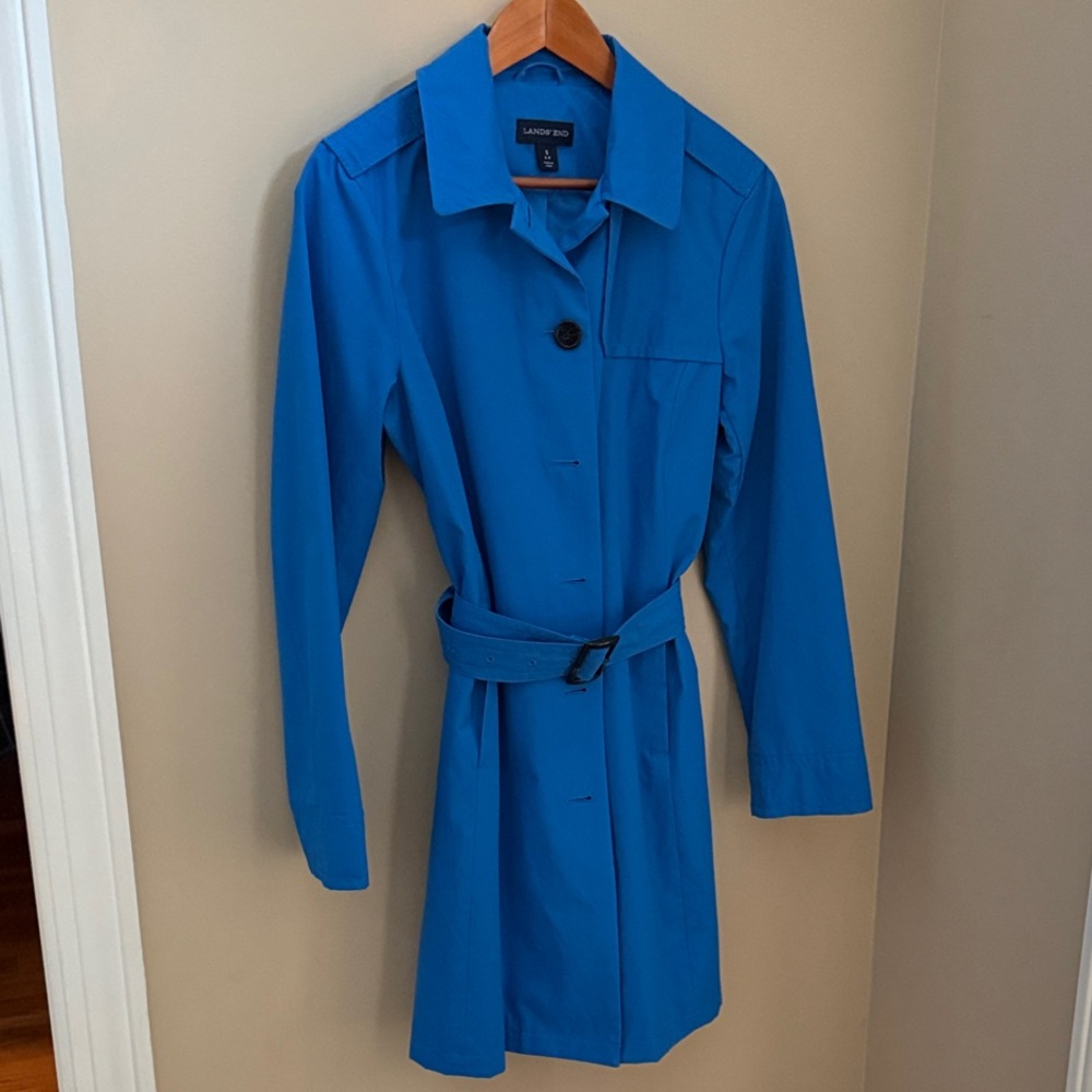 Lands End Vibrant Blue Trench Coat